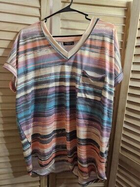 HEIMISH USA Multicolor Striped V-Neck Pocket Tunic